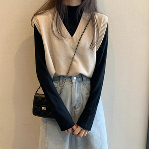 无袖毛衣背心女短款针织v领