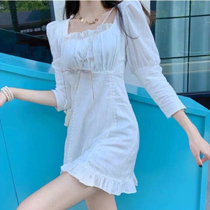 香风夏季小新款ins韩版连衣裙女2024白色女装气质超仙裙子显高