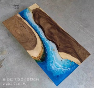 2米环氧树脂胶桌子海洋河流桌树脂茶桌海岸线茶台茶几实原木大板