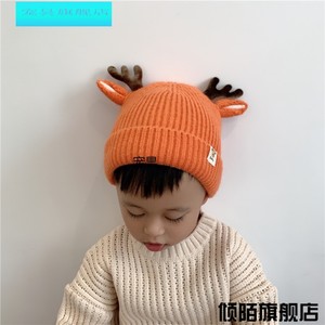 宝宝帽子秋冬季1-6岁2男童女童针织毛线帽可爱鹿角冬天婴儿童小孩