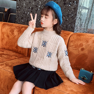 4女童毛衣网红秋冬装儿童圆领套头打底衫6洋气7八9岁女孩针织上衣