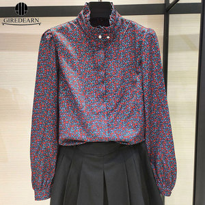 阿玛施女装官方旗舰店2021早春新款立领碎花衬衣长袖洋气百搭衬衫