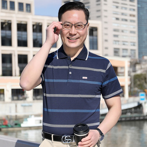 老人头正品爸爸夏装短袖t恤中老年纯棉中年人polo衫男士夏季爷爷