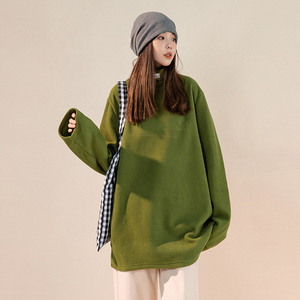 烟管领打底衫女秋冬加绒加厚摇粒绒内搭2022新款时尚洋气绿色卫衣