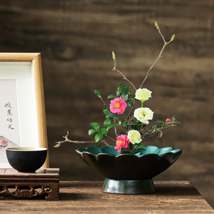 陶瓷中式古朴剑山插花器皿禅意百搭绿植花插花盆水培小桌面摆件