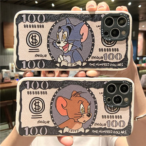创意钞票猫和老鼠苹果12手机壳iphone x全包镜头xs max软壳xr浮雕12