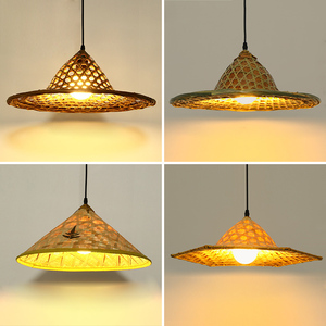 竹编草帽吊灯火锅店农家乐装饰个性复古创意餐厅斗笠吊灯民宿灯具