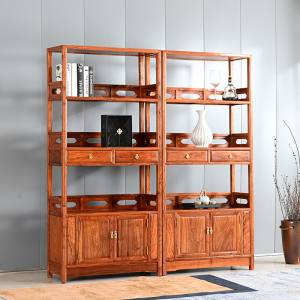 鸡翅木书架新中式展示架实木陈列置物架古典书橱刺猬紫檀书柜组合