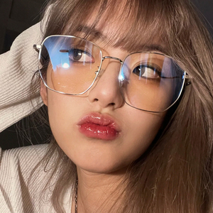 金丝边框眼镜女斯文败类纯欲金属流线感大框细边大脸显瘦眼镜框女