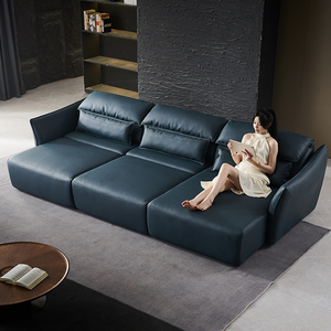 意式极简多功能电动可伸缩沙发床两用真皮沙发头等舱折叠三人沙发