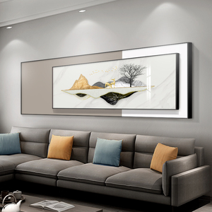 新中式客厅装饰画铝合金框沙发后面的挂画卧室床头酒店背景墙壁画