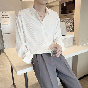 冷淡风男装高级感炸街白衬衫男设计感小众褶皱西装内搭轻熟风衬衣