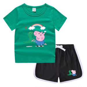 小猪佩奇衣服夏装男童短袖女童t恤乔治童装儿童纯棉体恤短裤套装