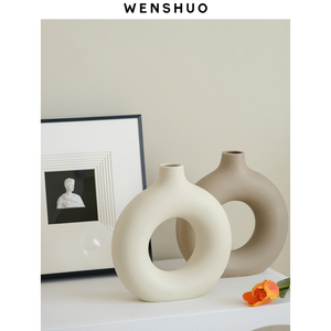 WENSHUO 圆圈ins风圆形北欧花瓶 创意陶瓷摆件样板间家用餐桌装饰