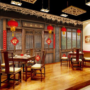 古代木屋墙纸中式仿古直播农产品背景布湘菜土菜馆农家乐农村壁纸