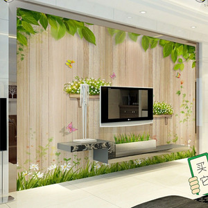 绿植电视背景墙壁纸现代简约客厅装饰壁画大气清新8d立体影视墙布