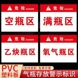 气瓶存放处危险品警示牌化学品安全标识牌空瓶区满瓶区乙炔瓶区氮气瓶