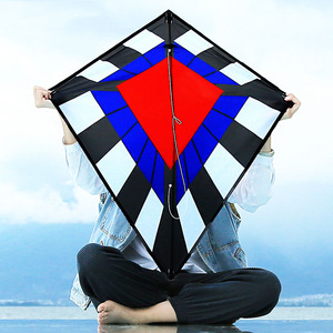 潍坊新款菱形风筝大人专用儿童微风易飞精品高档黑白格子风筝长尾