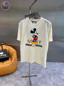 gucci/古驰 22夏季米老鼠字母印花圆领t恤衫休闲短袖上衣男女同款
