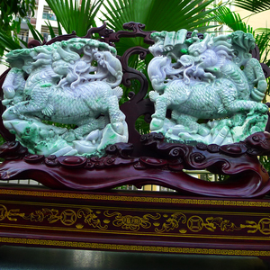 缅甸天然翡翠玉石精雕山水观音佛公白菜关公超大件麒麟摆件