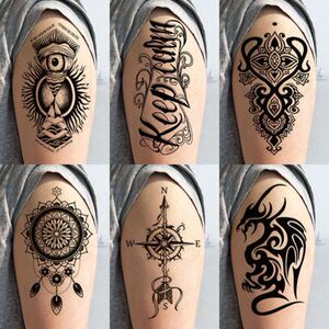 纹身贴防水男持久半臂图腾仿真小手臂黑白火焰龙老鹰刺青贴纸套装