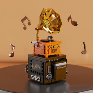 国潮乐高复古音乐留声机积木创意成年高难度拼装模型摆件玩具成人