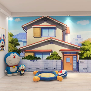 日本卡通场景动漫多啦a梦墙纸日式餐厅料理寿司店宿舍背景墙壁画