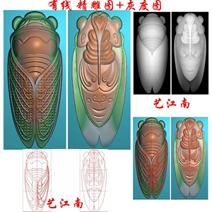 a1717知了金蝉一鸣惊人双面浮雕精雕jdp灰度bmp格式玉雕木牙雕图
