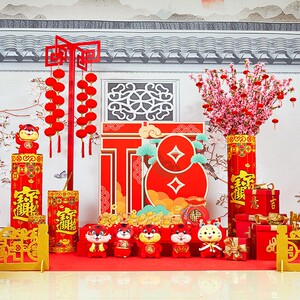 2022春节新年装饰品过年场景布置春节商场摆件桃花树堆头美陈虎年
