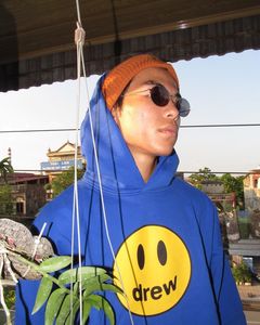 drew笑脸蓝色连帽衫贾斯汀比伯同款fog高街宽松情侣男女休闲卫衣