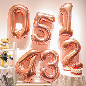 数字气球玫瑰金32寸大铝膜儿童生日装饰宝宝周岁派对布置字母气球