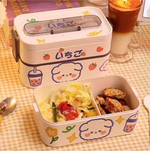 春游便当盒日式双层 饭盒分隔上班族打包 午餐盒可爱学生儿童带餐