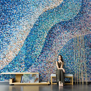3d立体马赛克壁纸抽象几何方块涂鸦壁画餐厅酒店背景墙纸网红墙布