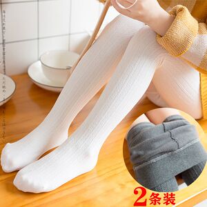 女童连裤袜春秋薄绒中厚儿童打底裤纯棉冬季加绒宝宝白色舞蹈袜子