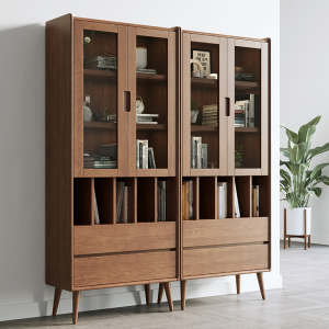 芙莱木屋北欧实木书柜组合现代简约轻奢高档木质书柜书房家具