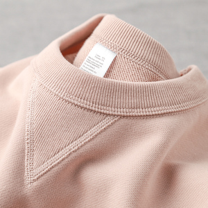 美式复古倒三角脏粉色圆领卫衣340g重磅浅粉色毛圈纯色运动套头衫
