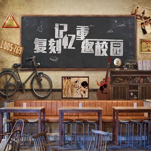 复古80年代照片墙壁纸怀旧直播间背景墙布串串麻辣烫店装修墙纸