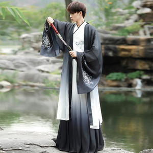 原创正版黑白汉服男夏季仙气古装学生日常飘逸古风魏晋风套装帅气