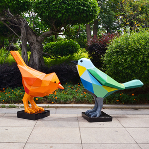 户外块面几何小鸟雕塑玻璃钢摆件楼盘商场景区花园林景观动物装饰