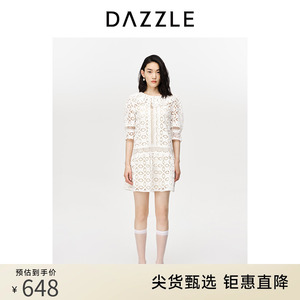 DAZZLE地素奥莱 镂空花边领短袖两件式连衣裙 2D3O5027B