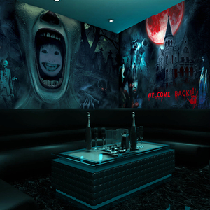 3d立体恐怖壁纸宿舍鬼屋狼人杀酒吧密室逃脱主题房壁画背景墙墙纸