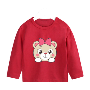 女童长袖t恤洋气婴儿童红色打底衫2021春秋装新款宝宝卡通上衣3岁