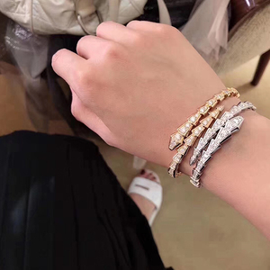 代购bvlgari宝格丽serpenti窄版白金满钻蛇形手镯18k金蛇骨手镯女