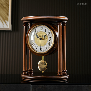 高端实木客厅台式座钟美式桌面钟表摆件家用新中式台钟摆钟石英钟