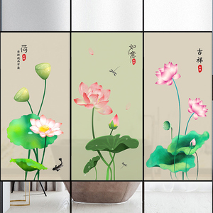 荷花玻璃贴纸透光不透明玻璃窗防窥膜不透人卫生间移门贴纸防走光