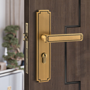 新中式室内门锁中式木门锁黄铜卧室门锁房门锁磁吸静音复古门锁