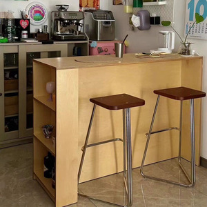 美式复古长条吧台桌家用客厅开放式带储物柜一体隔断桌咖啡桌餐桌