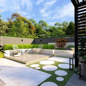 庭院设计效果图规划别墅防腐木地板户外围栏露台阳台花园布置施工