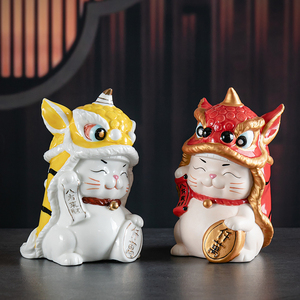旺琨舞狮醒狮招财猫小摆件开业贺礼品居家办公室车载摆件