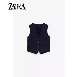 ZARA KISS 夏季新款女装亚麻混纺定制背心马甲+短裤 9929321 401